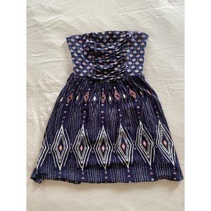 Y2K Roxy Strapless Blue Diamond Print Mini Dress Size S
